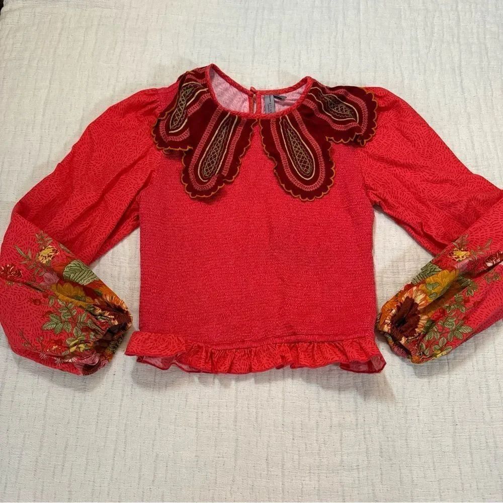 Blank London Anthropologie Top XSFloral Embroidered Boho Cottagecore Fall Autumn